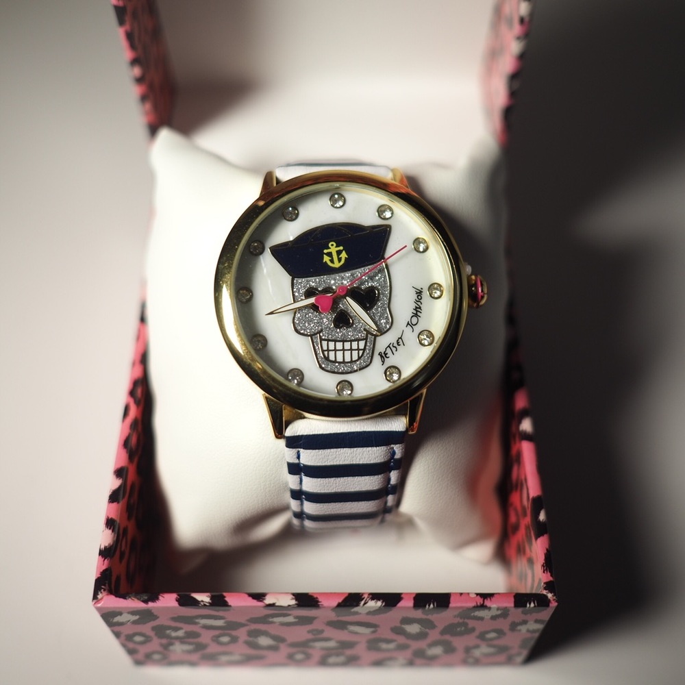 Betsy Johnson Watch Skull Navy Stripe Nautical